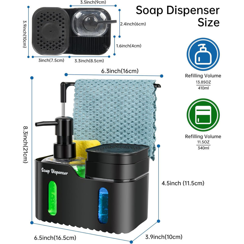 Ensemble de distributeur de savon 4 en 1 noir