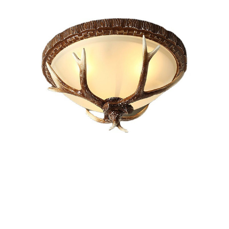 Falzetta 16.5" Handmade Round Ceiling Light Antique Antler Resin Need 3x E26 Bulbs