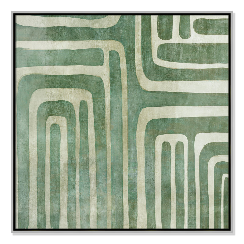 «Whimsical Green I Print» par Emma Peal, H 31,5 po x l 31,5 po x P 2 po, Encadrement argenté