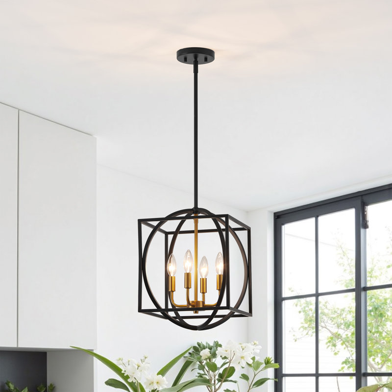 Luminaire suspendu pour cuisine 4 lumières Tressia, Noir et or