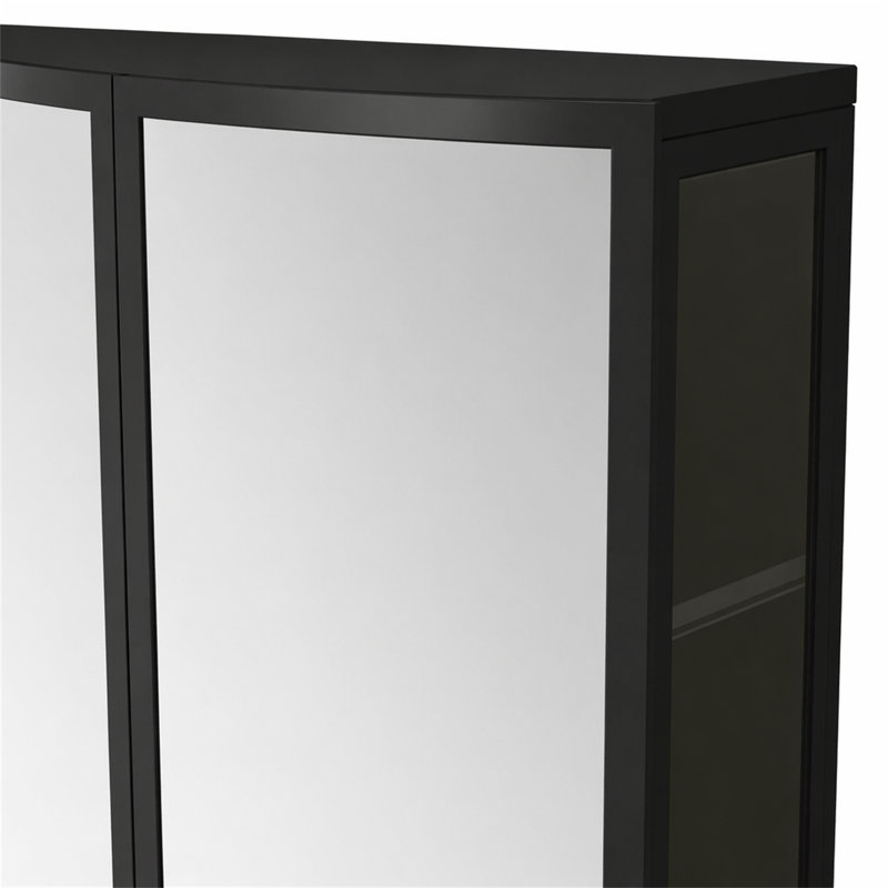 Garde-robe moderne en verre arqué 23,62 "à double porte avec miroir incassable sans verre - double couche, Black