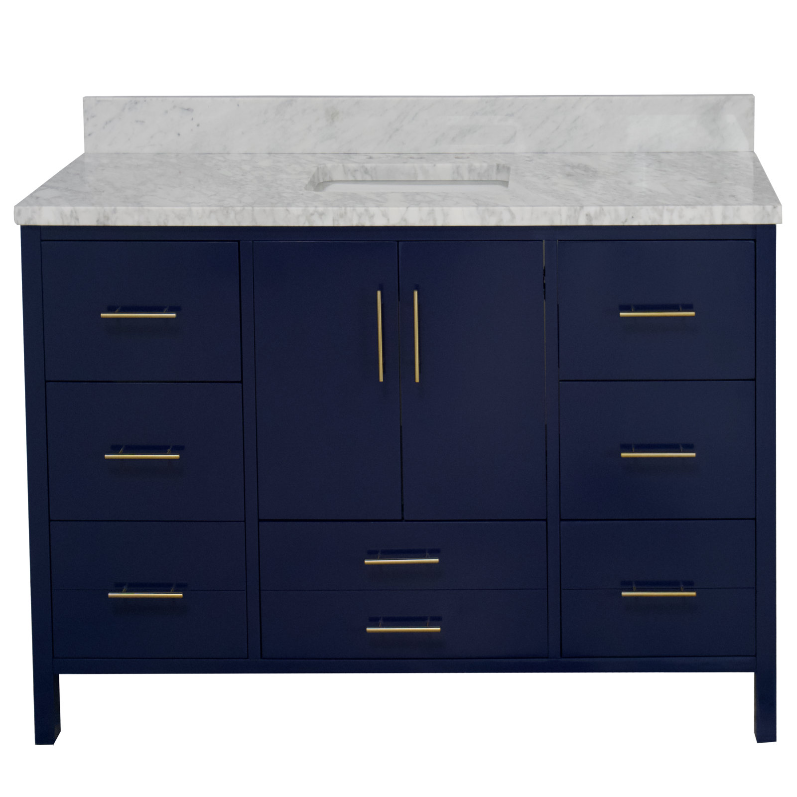 Kiara 60" Carrara Marble Single Bathroom Vanity, Royal Blue, Carrara Marble