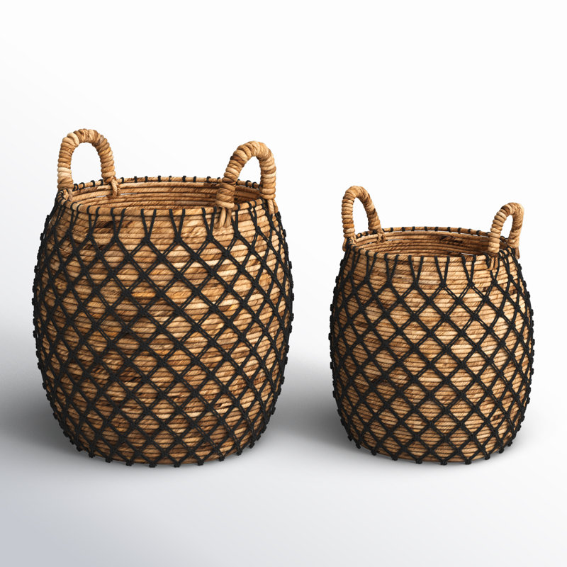 Handmade Coastal Wicker Basket With Handles - Set of 2