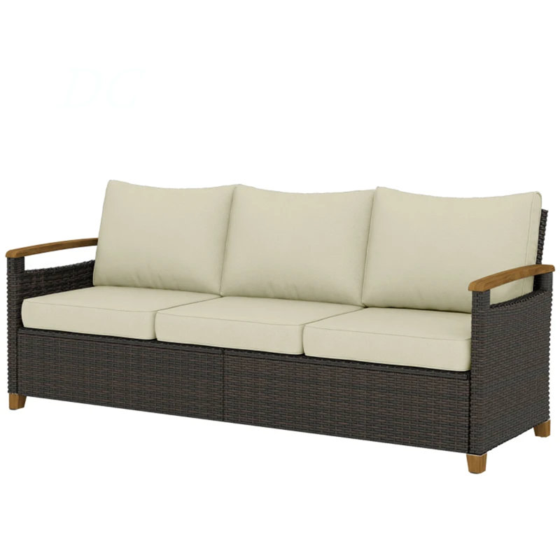 Wicker Patio Sofa,3 Seater Outdoor Couch Sofa,Wide Deep Seat Sofa