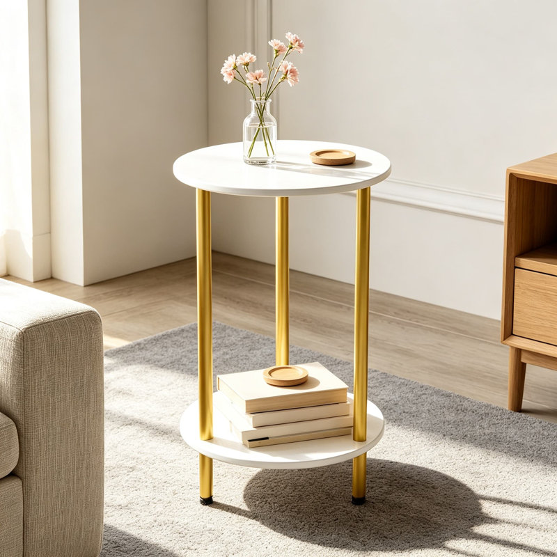 Ensemble de 2 tables de bout rondes, table de bout avec rangement, table d'appoint moderne à 2 niveaux, petite table de chevet pour le salon et la chambre à coucher