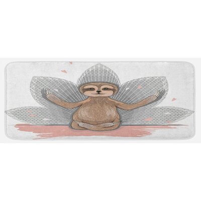 Little Sloth Meditation Lotus Flower Yoga Asana Positions Motivational Fun Pink Brown Grey Kitchen Mat -  East Urban Home, 34D4855A01E1482488DB2CD93C17BD13