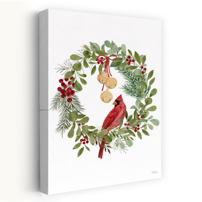 Christmas Cardinal Wreath Contemporary Bird Winter Art