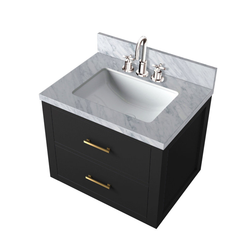 Meuble-lavabo simple 24 po X P 18 po D, dessus en acrylique et robinet, Noir, Doré, 24"
