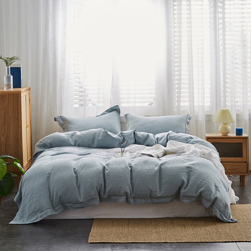 100% Linen Duvet Cover Set, King Duvet Cover + 2 Shams, Dusty Blue