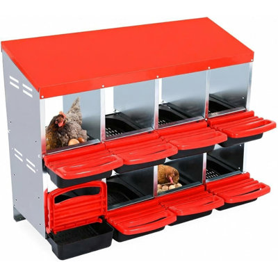 8 Compartment Galvanized Roll Away Chicken Nesting Box with Swing Perch & Lid Cover, Keyhole Wall Mount Nest Box with Sloped Floor for Convenient Egg Collection in Chicken Coops