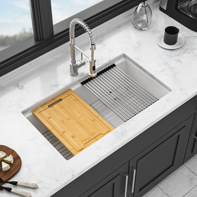 33X19" White Granite Composite Sink - Tough Workstation Undermount With Added Feature Benefits Quartz Kitchen Add-