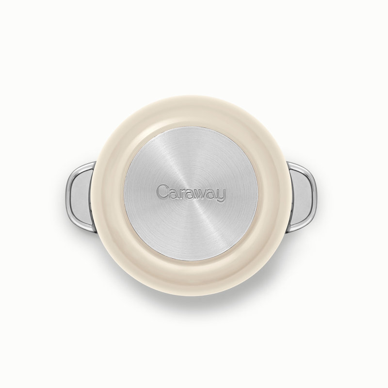 Caraway Nonstick Ceramic Petite Cooker W/ Lid, Cream, 2 quarts