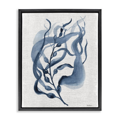 Cadre flottant avec feuille d'herbe bleue fluide, design par Carol Robinson