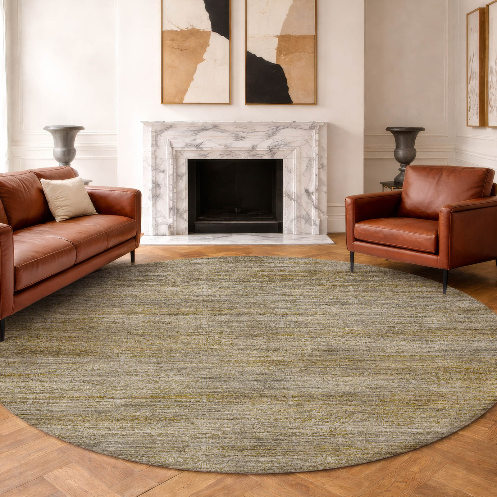 Premium Machine Washable Tirico Casual Rug, Linen, 8' Round