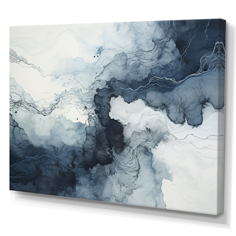 «Blue and White Marble River III», reproduction d'art sur toile abstraite, Toile tendue, H 16 po x l 32 po