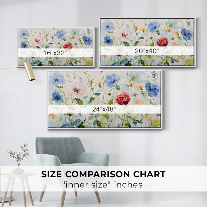 Botanical Series-CECLI- Toile tendue avec châssis tendue, prête à être accrochée, H 25 po x l 49 po, Blanc