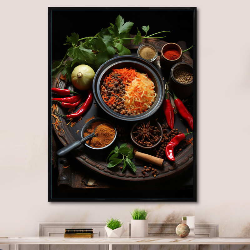 Cuban Cuisine - rouge sur toile, H 32 po x l 24 po x P 1 po, Cadre flottant noir