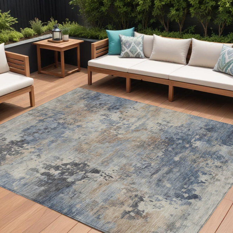 Tapis intérieur lavable abstrait beige et gris anthracite 8 pi x 10 pi Denim