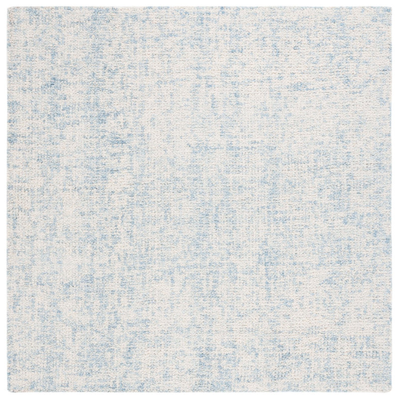 Tapis en laine / coton touffeté à la main Fredi bleu clair / ivoire, Carré 3 pi