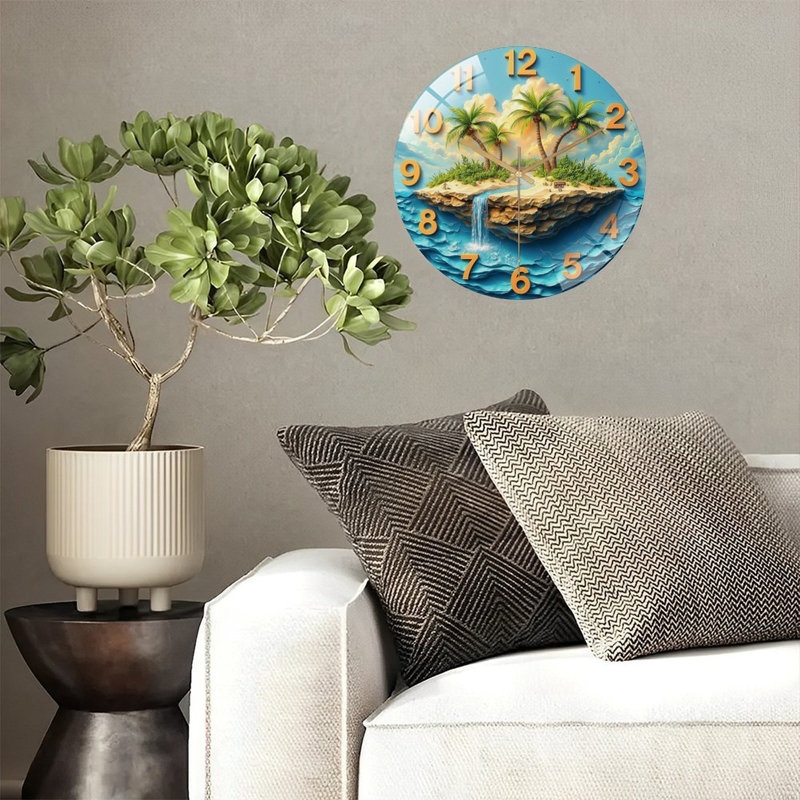 Horloge murale en verre Tropical Island Waterfall - 12 po