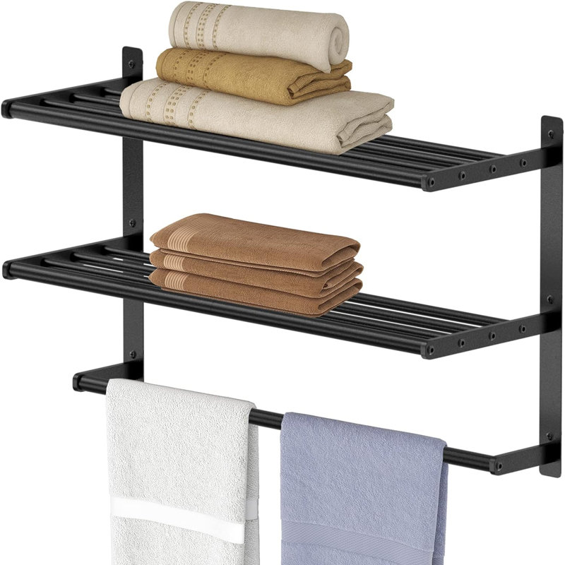 Molyneaux 2 Piece Stainless Steel Accent Shelf with Towel Bar, Matte Black