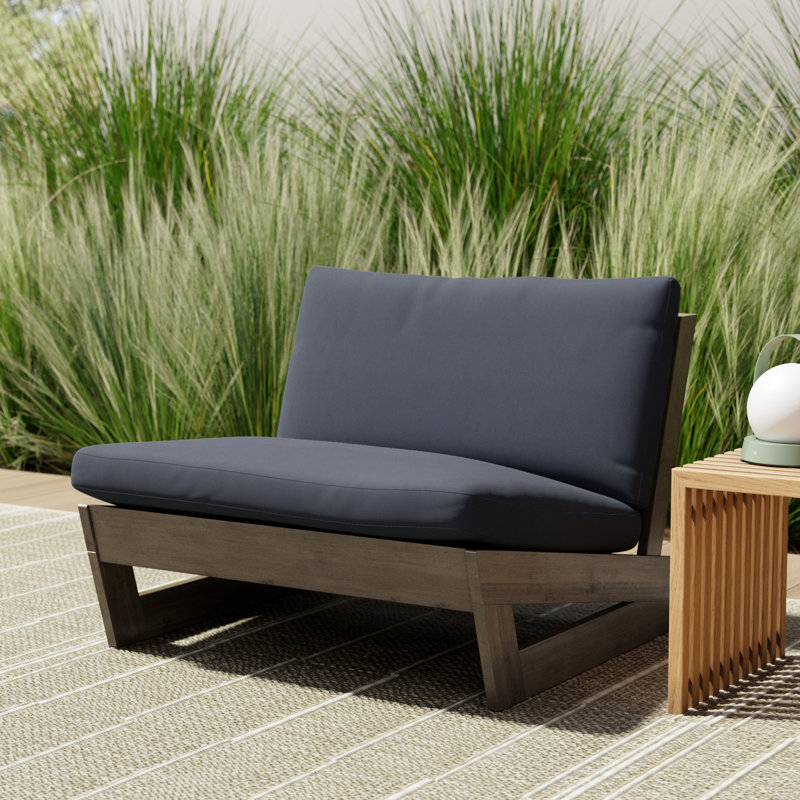Louise Acacia Outdoor Armless Lounge Chair, Gray Frame/Dark Gray Cushion