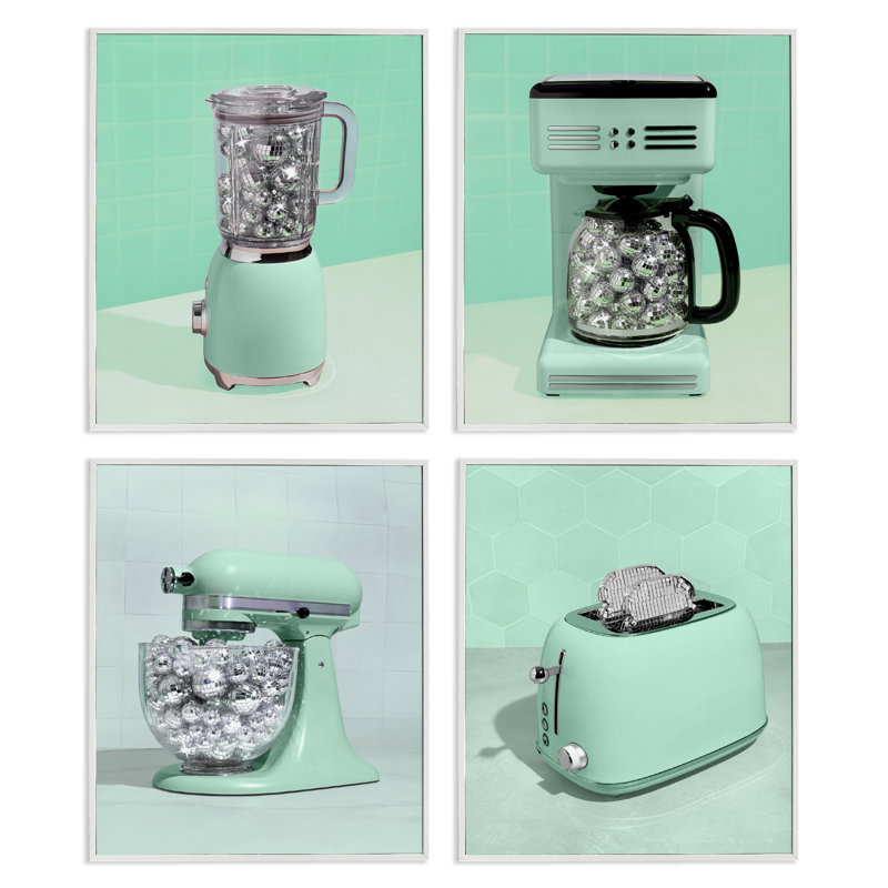 Ensemble de giclées sur bois Disco Drink Blender Over Green, par Lish Creative, 14 X 11, Encadrement giclée blanc côtier