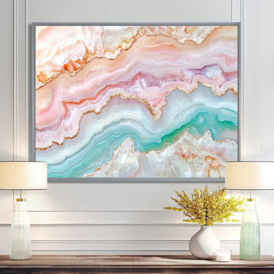 Reproduction d'art sur toile géode rose et vert en cascade d'agate