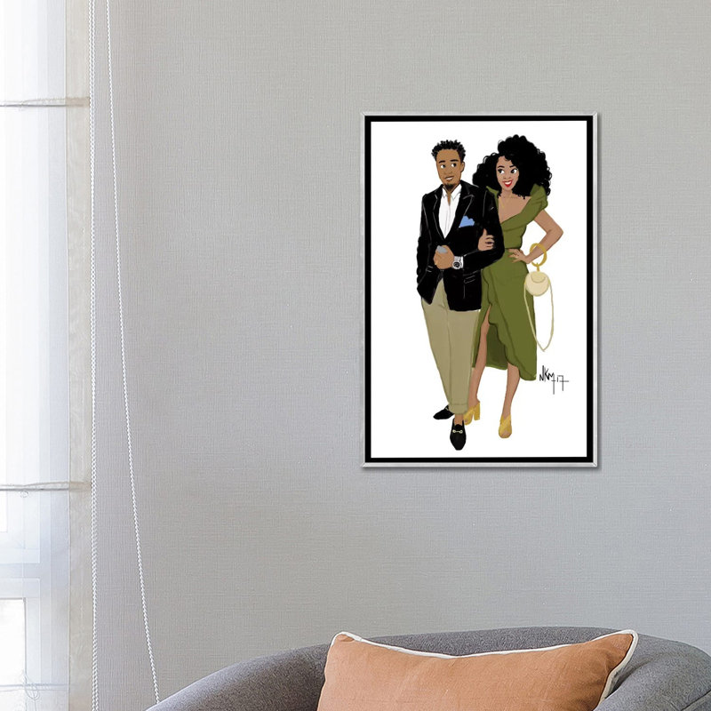 Reproduction d’art « Black Love complicité » par Nicholls Kobi, Pas de tapis, Toile avec cadre argenté