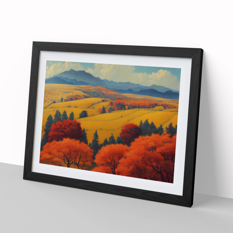 Autumn Meadow Landscape Vol.3 - Single Picture Frame Print, 46cm H x 64cm W x 2cm D, Black Framed
