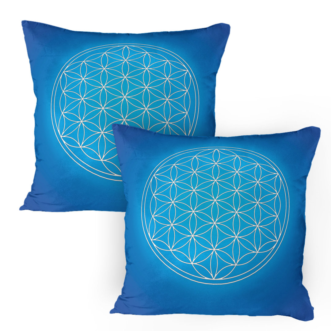 Kissenbezug Packung mit 2, Flower of Life Grid, Blau Weiss