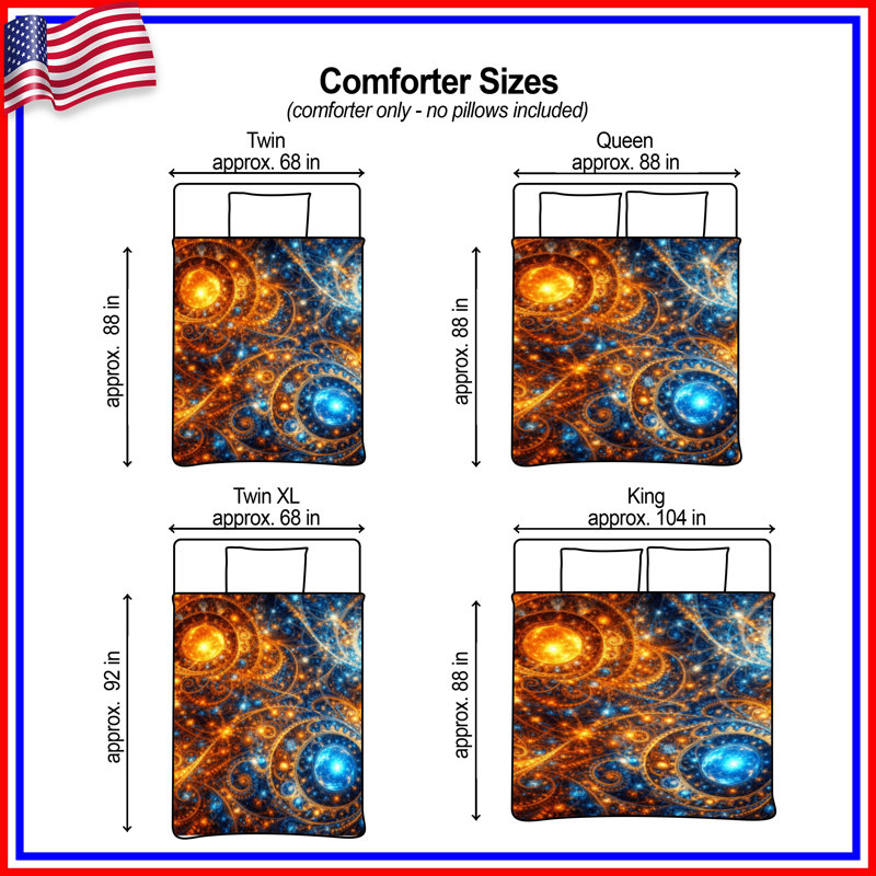 Blue Orange Swirling Fractals Comforter, Queen