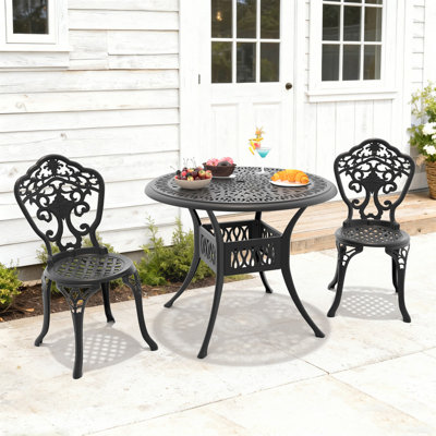 Ensemble bistro 3 pièces en fonte d'aluminium, table ronde 35,43 po avec trou pour parasol et 2 chaises avec siège d'une largeur de 15,35 po