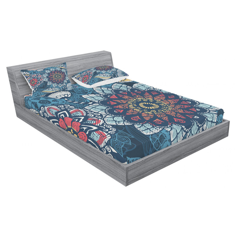 Microfiber Floral Sheet Set, Queen Sheet Set with Fitted Sheet
