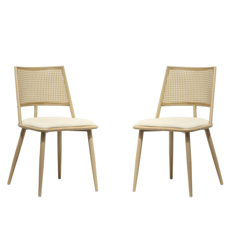 47cm H Polyester Blend Upholstered Metal Side Chair, Beige, Oak Wood