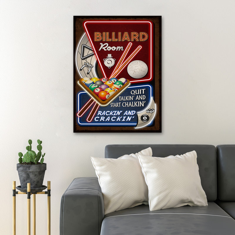 «Billiard Tools - Arrêtez de parler et commencez», impression d'art graphique rectangulaire sur toile tendue