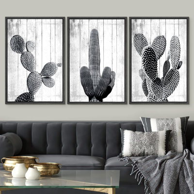 Cactus Desert " Black And White Cactus Groups " 3 - Pieces