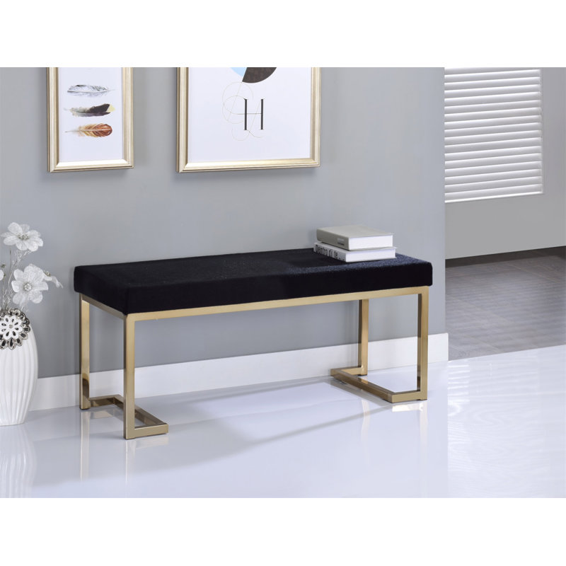 Boice Black Fabric & Champagne Finish Bench, 18" H x 40" W x 16" D