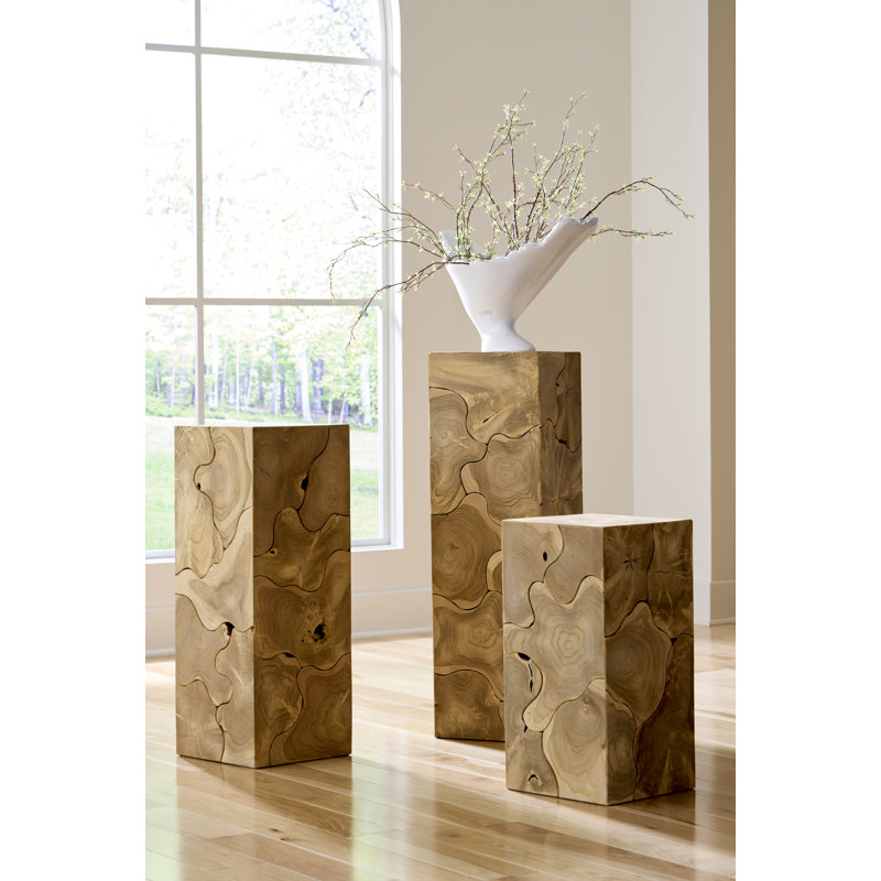 Teak Slice Pedestal, Square, Bleached, 24" H x 12" W x 12" D