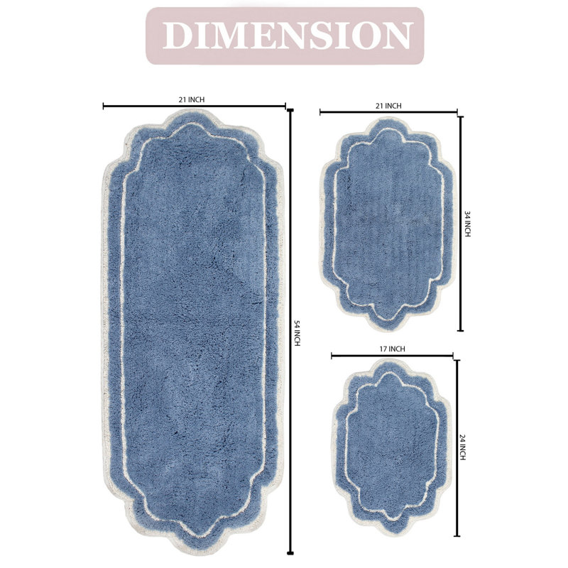 Ensemble de tapis de bain en coton Dobrinka, lavable à la machine, à séchage rapide, absorbant - ensemble de 3 pièces, Bleu
