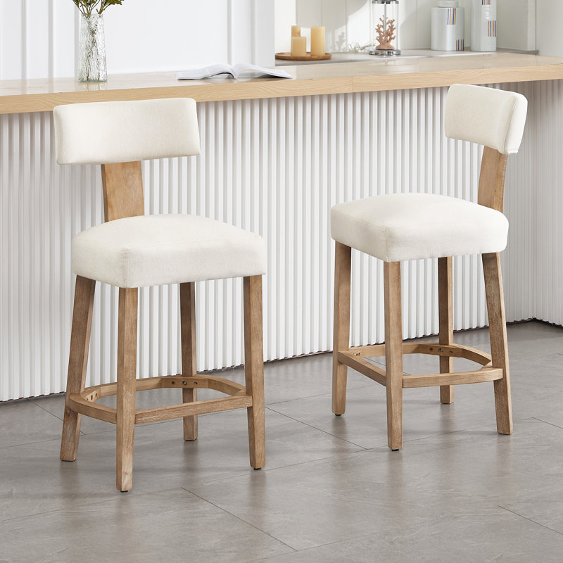 Upholstered 27.7'' Counter Stools With Curved Back And Solid Wood Frame, Beige
