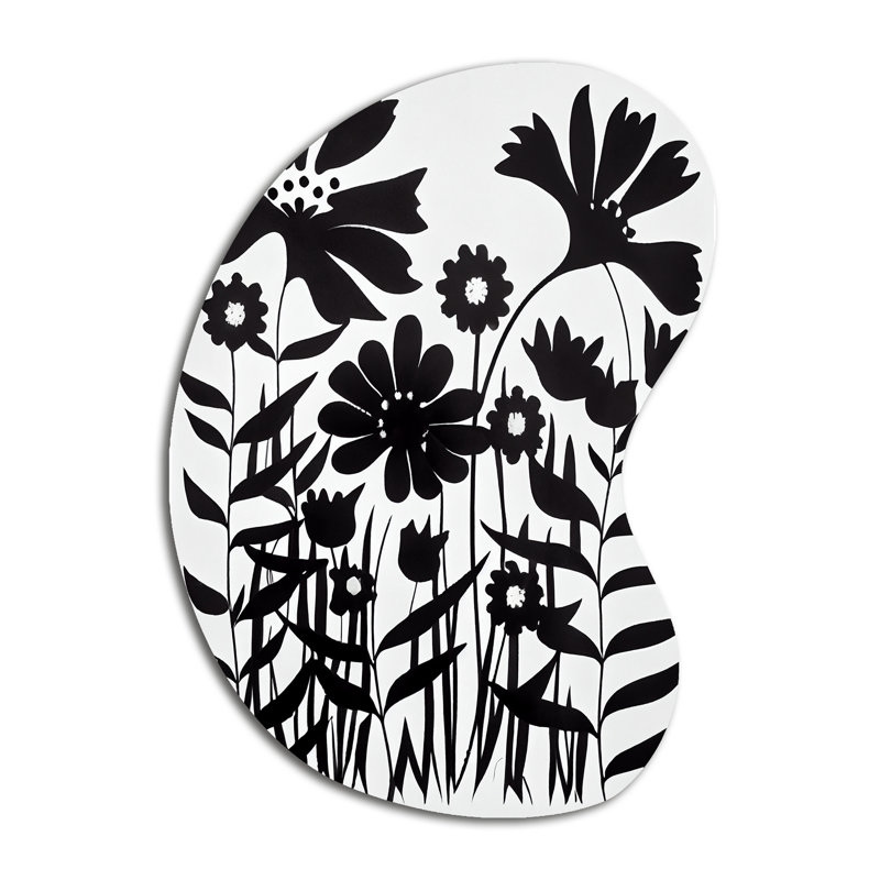 Forbach blanc graphique fleurs V - forme florale de flèche - art mural métallique asymétrique, H 39 po x l 28 po