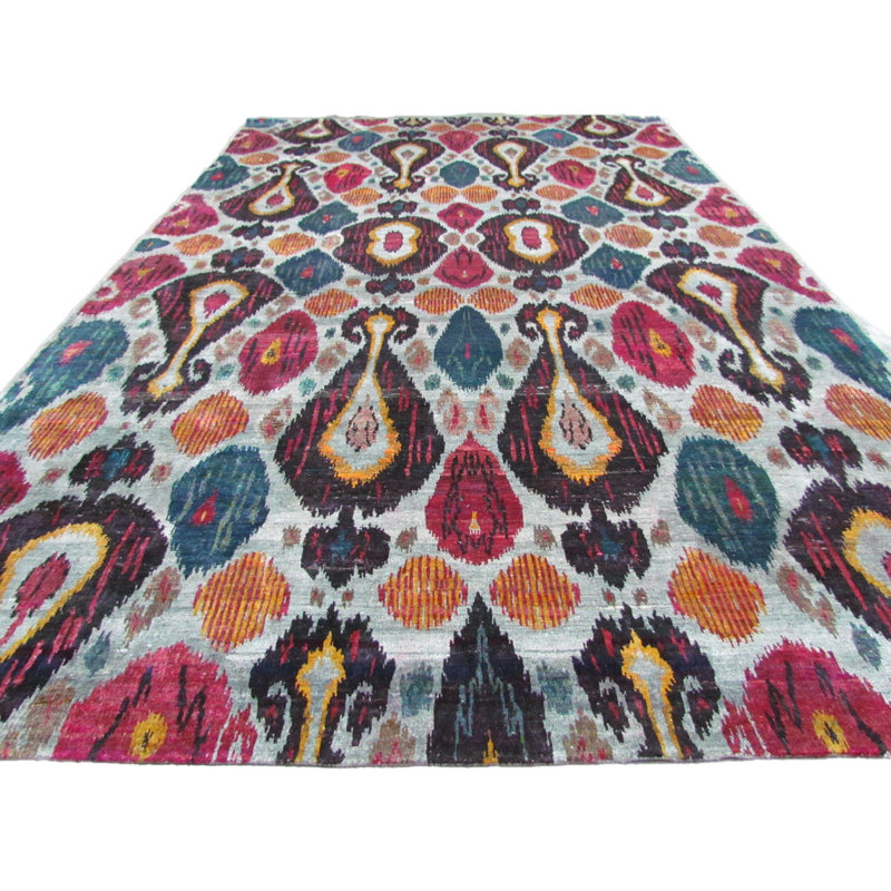 Rumi Hand-Knotted Silk Area Rug in Red/Yellow/Blue, Rectangle 7'10" x 11'11"