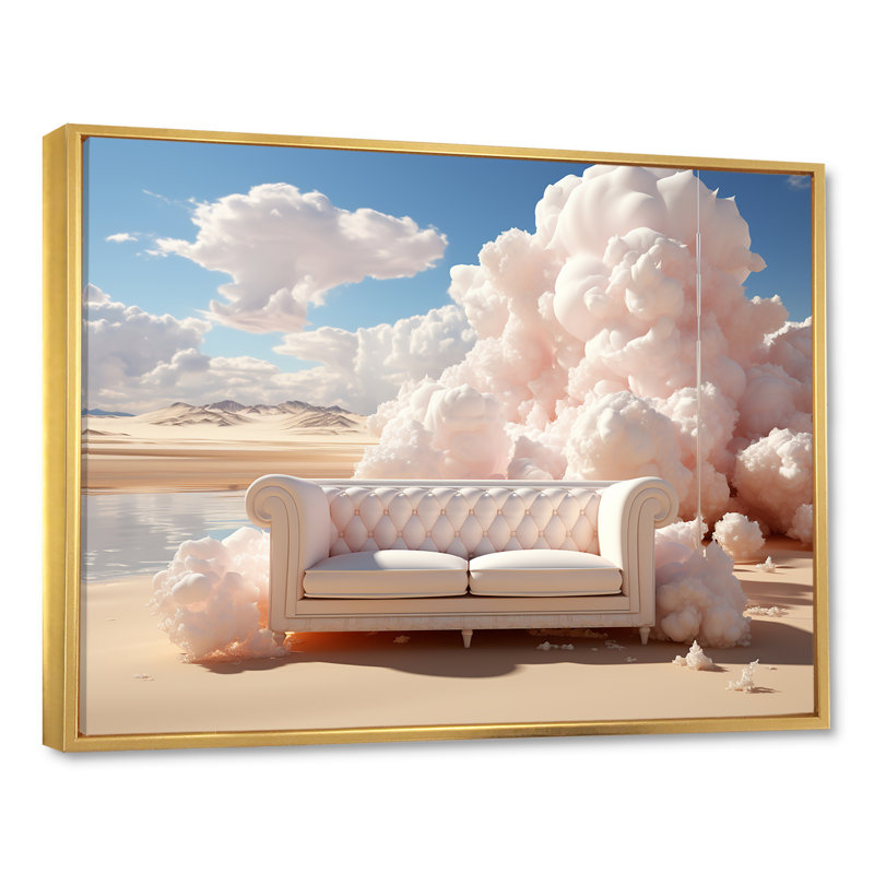 Marshmallow Mirage Fluffy Cloud sur toile, H 30 po x l 40 po x P 1,5 po, Cadre flottant doré