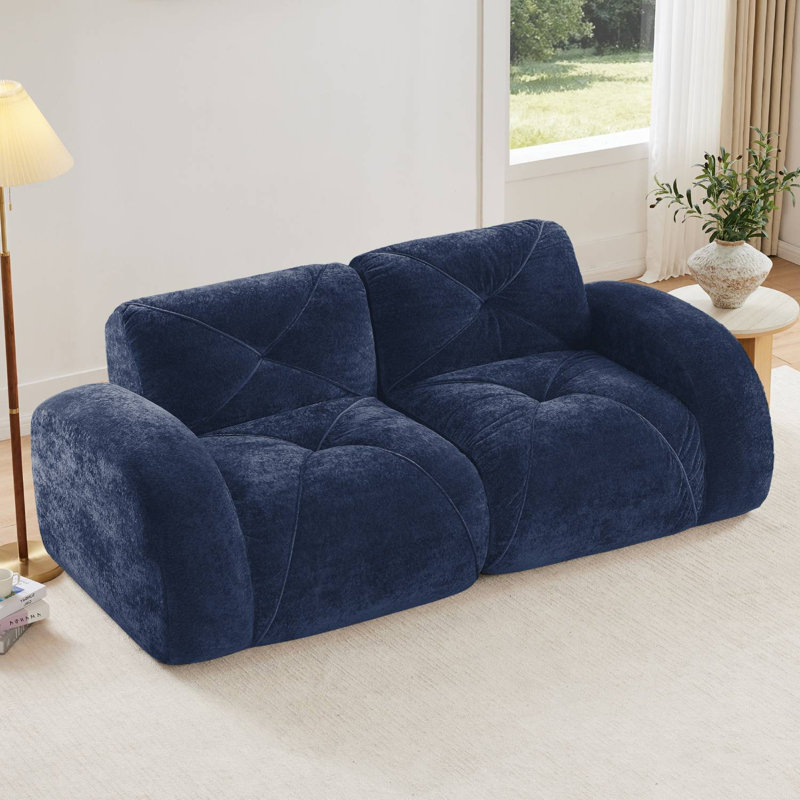 Canapé modulaire capitonné de 80 po pour le salon, Bleu