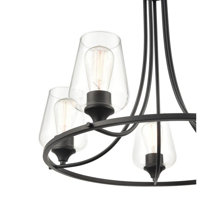  Lustre en roue de chariot unique à 5 lumières, H 25 po x l 25 po x P 25 po, Noir, 5 lumières