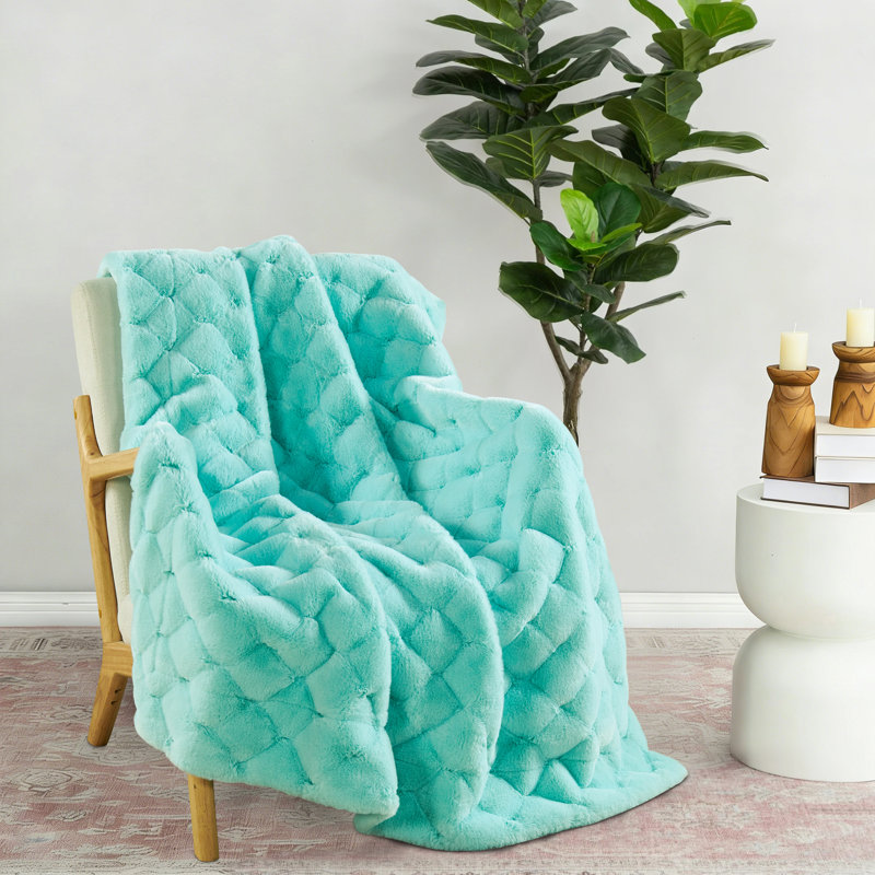 CloudNest Plush Faux Fur Throw Blanket, Turquoise