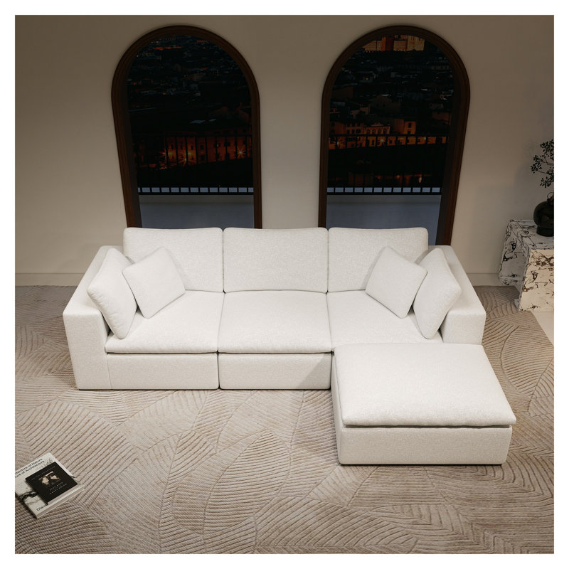 White 4-Seat Modular Sectional Sofa Base, Upholstered Foam Floor Couch, No Assembly Required, 32" H x 108.3" W x 68.9" D