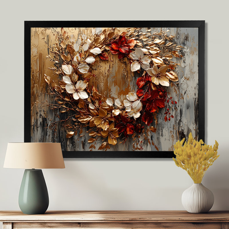 Ilionora Golden Vivid Wreath Spiral Of Petals - Couronne d'art mural, H 30 po x l 40 po, Noir, noir, noir, noir
