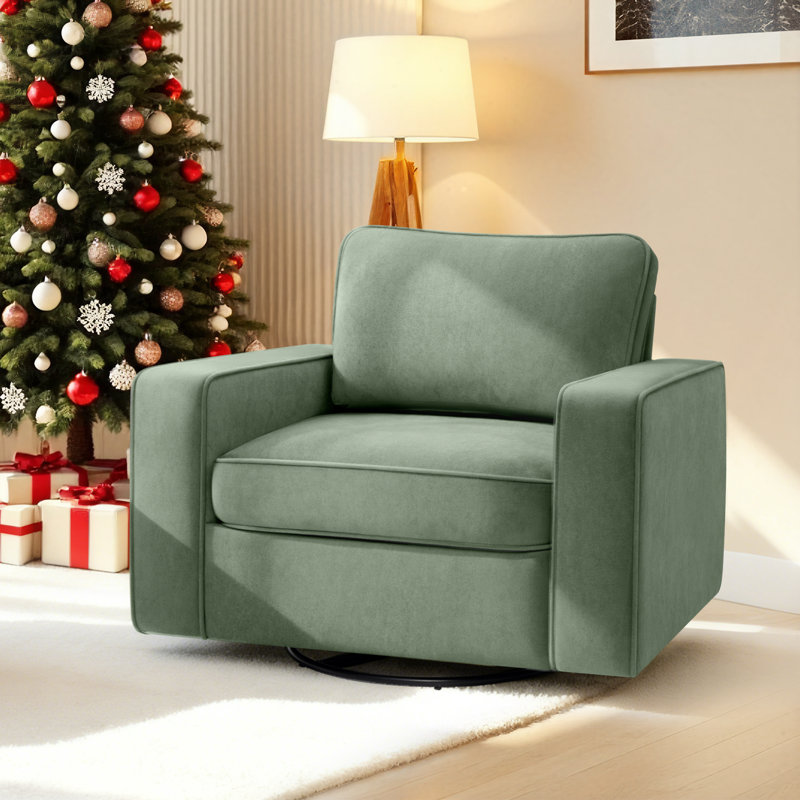 36.2" Wide Upholstered Swivel Accent Armchair, Olive